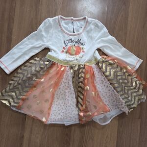 Little Miss Thankful Kids Dress - White and Gold